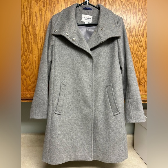 Women’s Cole Haan Gray Trench Coat Wool Blend size 4 - Picture 1 of 7